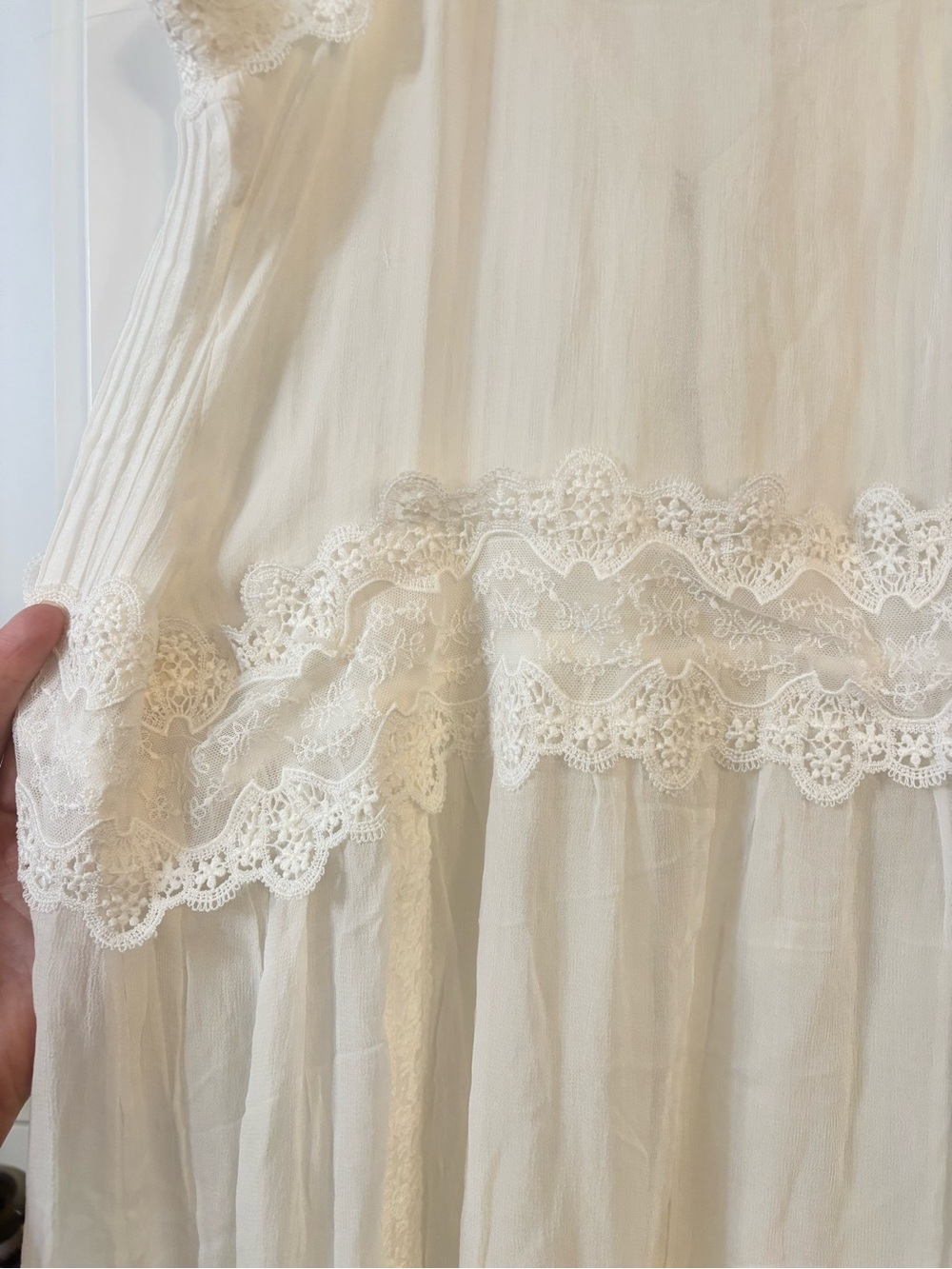 new Free People Snowbird Maxi lace trim button down top in ivory off white - Picture 9 of 14